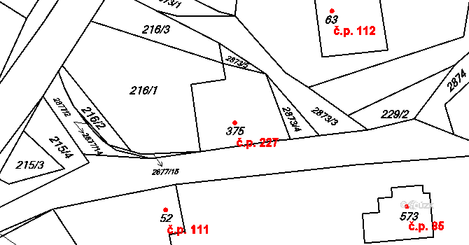 Lubná 227 na parcele st. 375 v KÚ Lubná u Poličky, Katastrální mapa