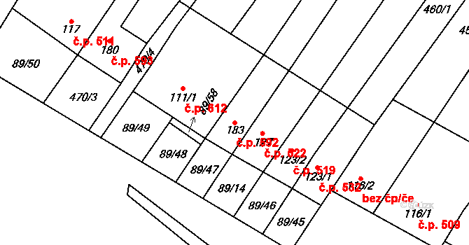 Chvalčov 592 na parcele st. 183 v KÚ Chvalčova Lhota, Katastrální mapa