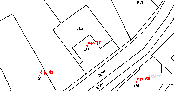 Břevenec 37, Šumvald na parcele st. 138 v KÚ Břevenec, Katastrální mapa