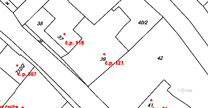 Troubelice 121 na parcele st. 39 v KÚ Troubelice, Katastrální mapa