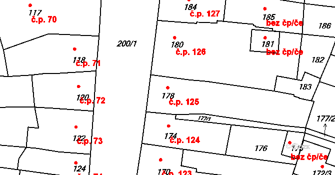 Mimoň III 125, Mimoň na parcele st. 178 v KÚ Mimoň, Katastrální mapa