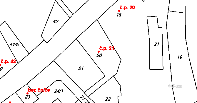 Svařenice 21, Vrutice na parcele st. 20 v KÚ Svařenice, Katastrální mapa