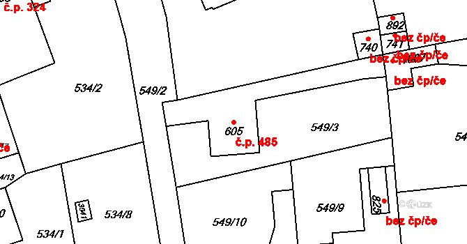 Sobotka 485 na parcele st. 605 v KÚ Sobotka, Katastrální mapa