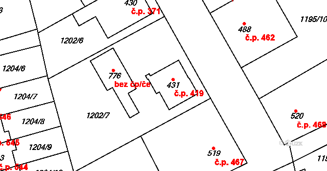 Kopidlno 419 na parcele st. 431 v KÚ Kopidlno, Katastrální mapa