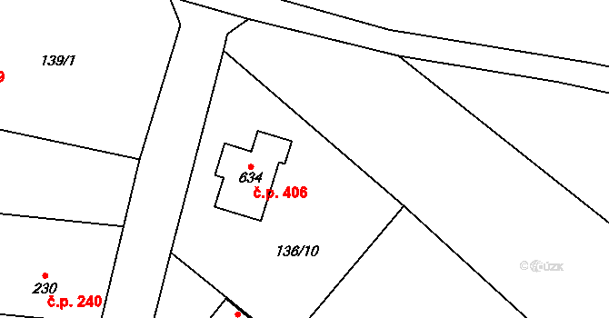 Loučeň 406 na parcele st. 634 v KÚ Loučeň, Katastrální mapa