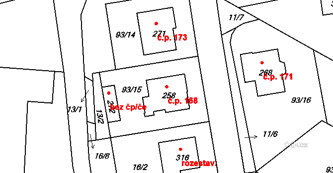 Čejetice 168 na parcele st. 258 v KÚ Čejetice, Katastrální mapa