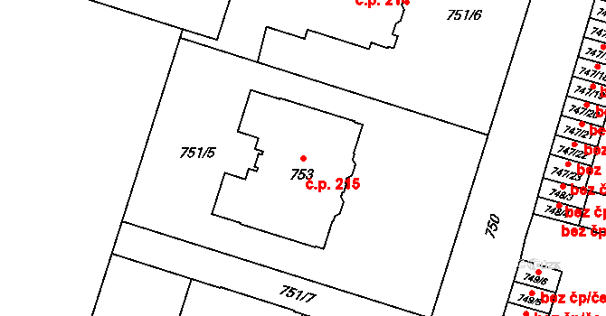 Pudlov 215, Bohumín na parcele st. 753 v KÚ Pudlov, Katastrální mapa