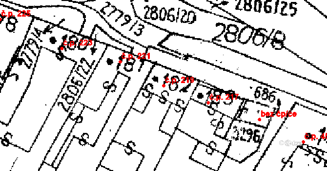 Jaroměřice 219 na parcele st. 182 v KÚ Jaroměřice, Katastrální mapa