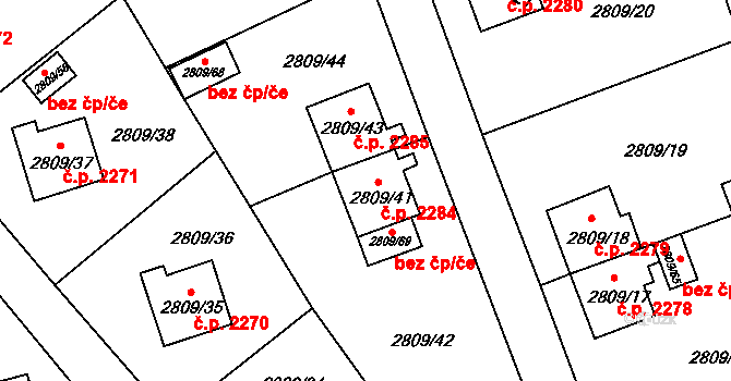 Teplice 2284 na parcele st. 2809/41 v KÚ Teplice, Katastrální mapa
