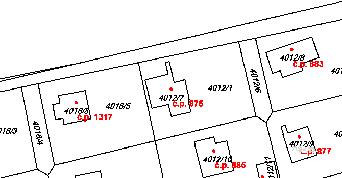 Frýdlant 875, Frýdlant nad Ostravicí na parcele st. 4012/7 v KÚ Frýdlant nad Ostravicí, Katastrální mapa