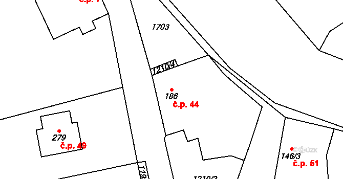 Hynkov 44, Příkazy na parcele st. 186/1 v KÚ Hynkov, Katastrální mapa