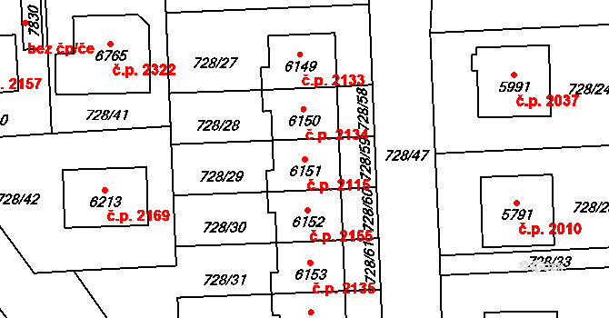 Cheb 2115 na parcele st. 6151 v KÚ Cheb, Katastrální mapa