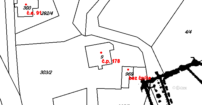 Bublava 178 na parcele st. 9 v KÚ Bublava, Katastrální mapa