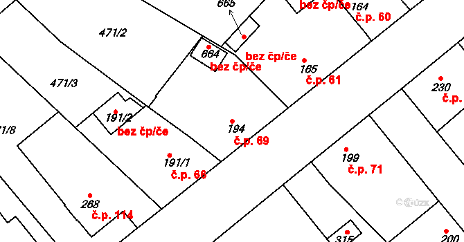 Čachovice 69 na parcele st. 194 v KÚ Čachovice, Katastrální mapa