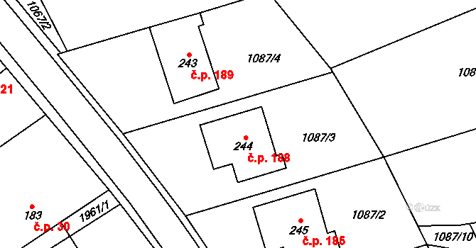 Kunovice 188 na parcele st. 244 v KÚ Kunovice, Katastrální mapa