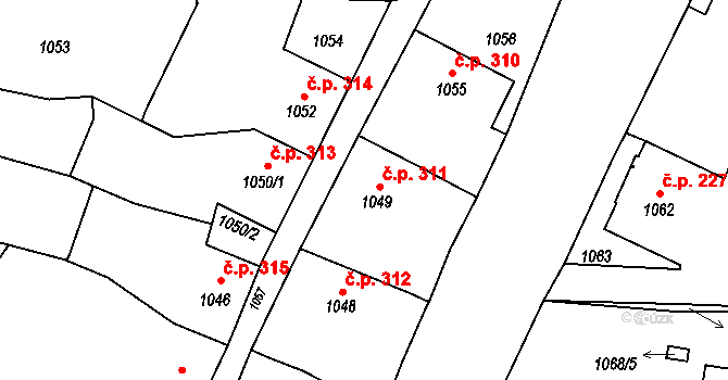 Suchdol nad Lužnicí 311 na parcele st. 1049 v KÚ Suchdol nad Lužnicí, Katastrální mapa