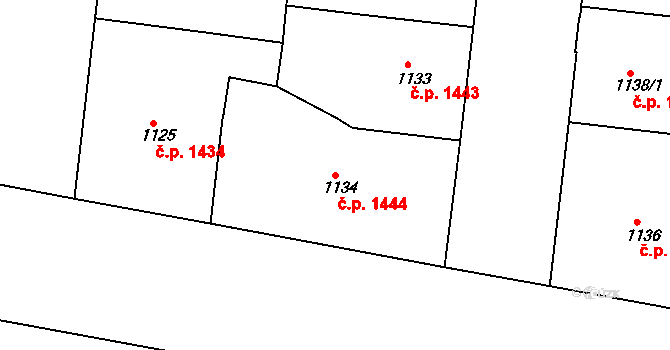Holešovice 1444, Praha na parcele st. 1134 v KÚ Holešovice, Katastrální mapa