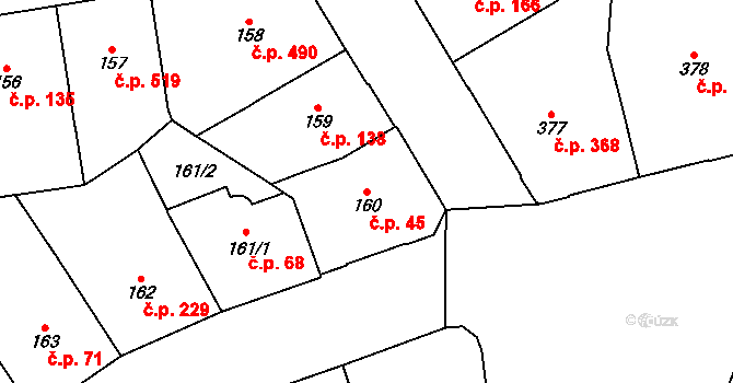 Vršovice 45, Praha na parcele st. 160 v KÚ Vršovice, Katastrální mapa