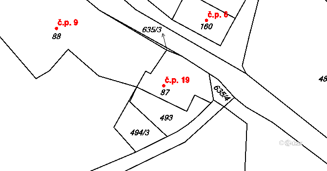 Tihava 19, Kotopeky na parcele st. 87 v KÚ Kotopeky, Katastrální mapa