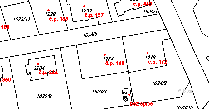 Kryblice 148, Trutnov na parcele st. 1164 v KÚ Trutnov, Katastrální mapa