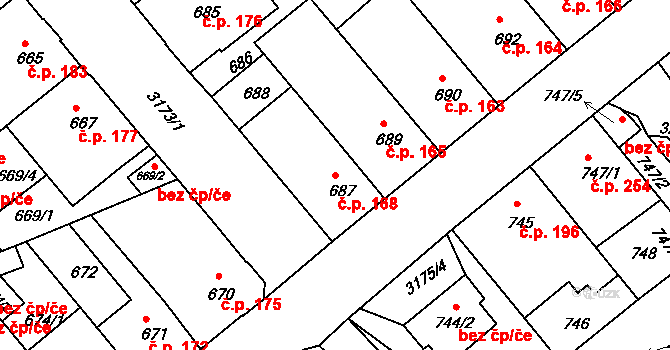 Příbram I 168, Příbram na parcele st. 687 v KÚ Příbram, Katastrální mapa
