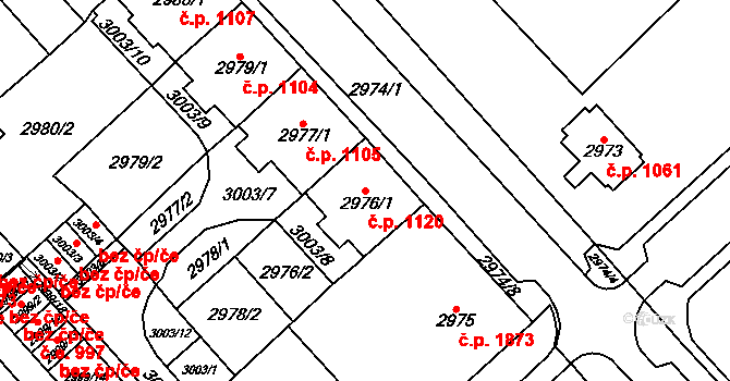 Chomutov 1120 na parcele st. 2976/1 v KÚ Chomutov I, Katastrální mapa