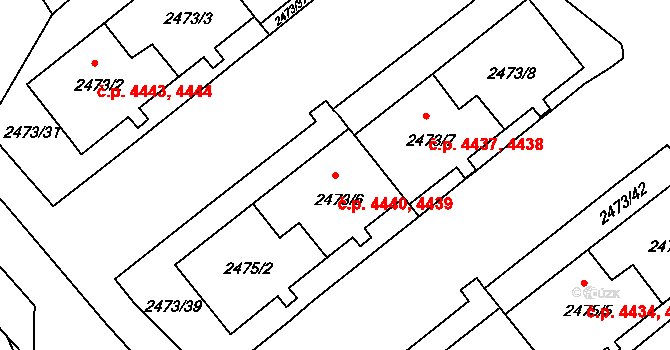Chomutov 4439,4440 na parcele st. 2473/6 v KÚ Chomutov II, Katastrální mapa