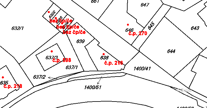 Liberec XI-Růžodol I 216, Liberec na parcele st. 638 v KÚ Růžodol I, Katastrální mapa