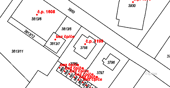Vsetín 1199 na parcele st. 3798 v KÚ Vsetín, Katastrální mapa