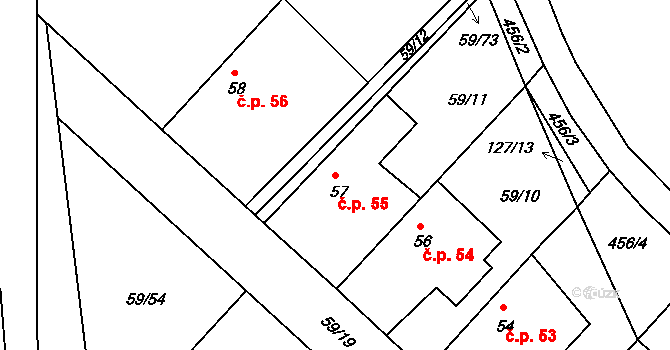 Loukonosy 55, Žiželice na parcele st. 57 v KÚ Loukonosy, Katastrální mapa