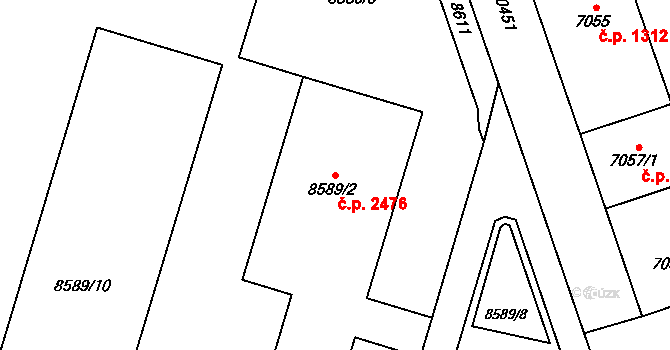 Jižní Předměstí 2476, Plzeň na parcele st. 8589/2 v KÚ Plzeň, Katastrální mapa