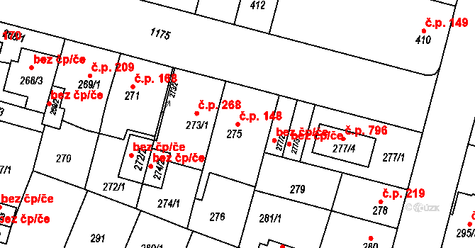 Újezd 148, Plzeň na parcele st. 275 v KÚ Újezd, Katastrální mapa