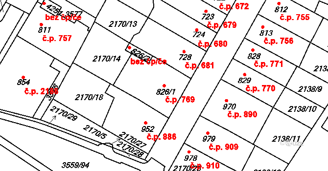 Česká Třebová 769 na parcele st. 826/1 v KÚ Česká Třebová, Katastrální mapa
