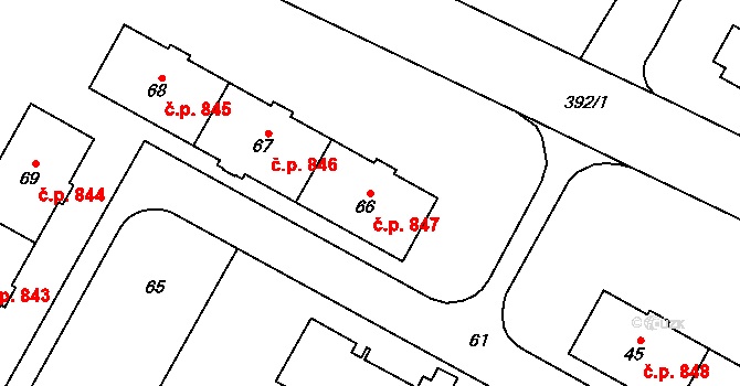 Šumbark 847, Havířov na parcele st. 66 v KÚ Šumbark, Katastrální mapa
