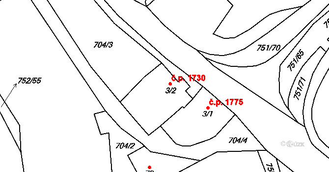 Havlíčkův Brod 1730 na parcele st. 3/2 v KÚ Perknov, Katastrální mapa