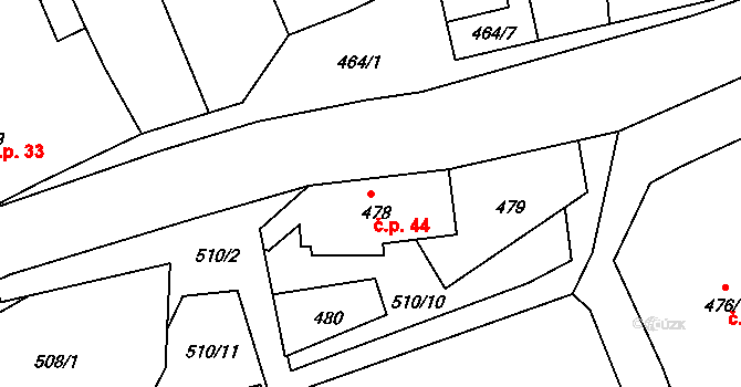 Březenec 44, Jirkov na parcele st. 478 v KÚ Březenec, Katastrální mapa