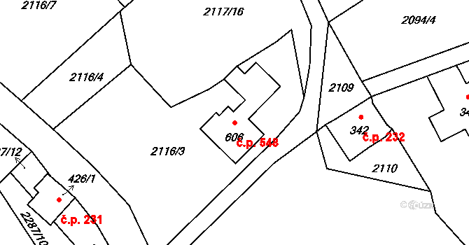 Lučany nad Nisou 548 na parcele st. 606 v KÚ Lučany nad Nisou, Katastrální mapa