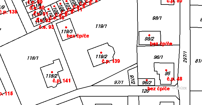 Valtířov 139, Velké Březno na parcele st. 119/2 v KÚ Valtířov nad Labem, Katastrální mapa
