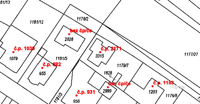 Říčany 2171 na parcele st. 3315 v KÚ Říčany u Prahy, Katastrální mapa