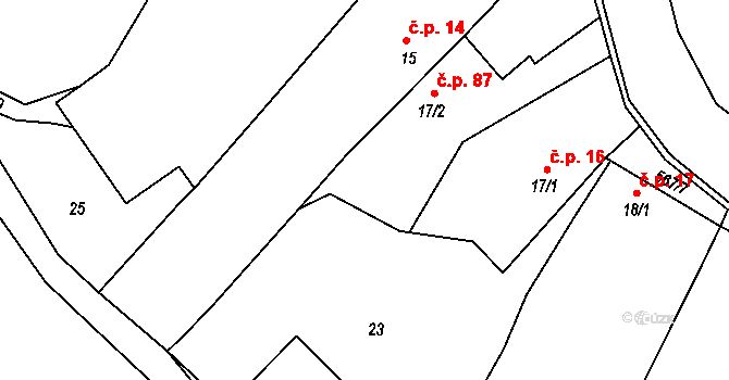 Korycany 87, Neratovice na parcele st. 17/2 v KÚ Korycany, Katastrální mapa