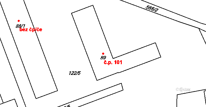 Lžovice 101, Týnec nad Labem na parcele st. 89 v KÚ Lžovice, Katastrální mapa