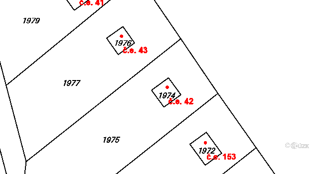 Koryčany 42 na parcele st. 1974 v KÚ Koryčany, Katastrální mapa