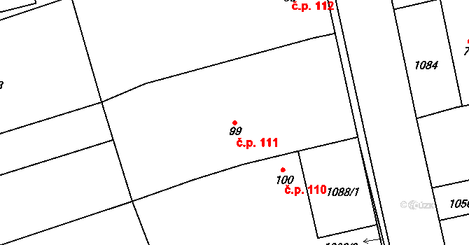 Litohoř 111 na parcele st. 99 v KÚ Litohoř, Katastrální mapa
