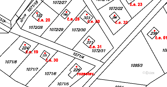 Újezd u Chocně 31 na parcele st. 221 v KÚ Újezd u Chocně, Katastrální mapa