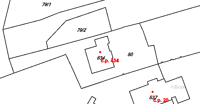 Olšany u Prostějova 434 na parcele st. 634 v KÚ Olšany u Prostějova, Katastrální mapa