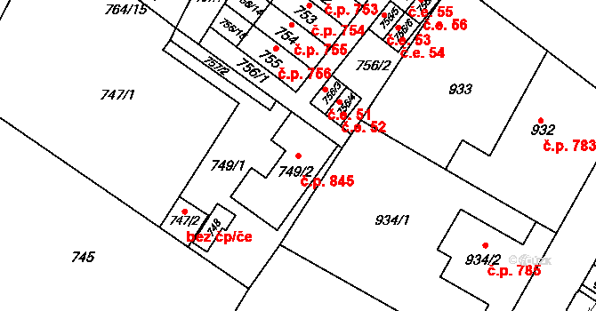 Moravský Krumlov 845 na parcele st. 749/2 v KÚ Moravský Krumlov, Katastrální mapa