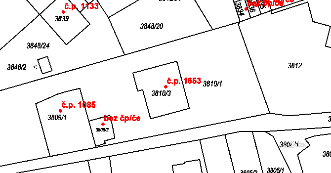 Střekov 1653, Ústí nad Labem na parcele st. 3810/3 v KÚ Střekov, Katastrální mapa