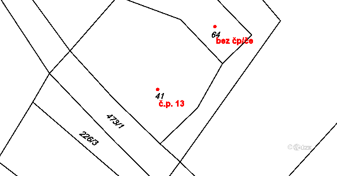 Horní Podhájí 13, Struhařov na parcele st. 41 v KÚ Skalice u Benešova, Katastrální mapa