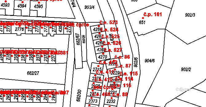 Kyjov 527 na parcele st. 4270 v KÚ Kyjov, Katastrální mapa