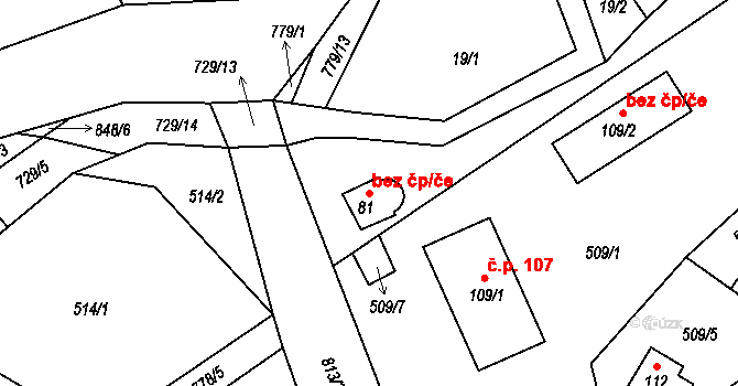 Osečná 40801683 na parcele st. 81 v KÚ Druzcov, Katastrální mapa